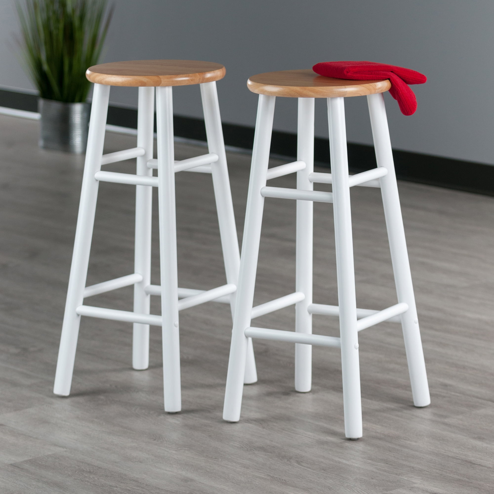 Winsome Wood Huxton 2-Piece Bar Stools, Natural & White Finish