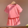 thumbnail image 2 of yillto Girls Summer Outfits 2 Piece Sets Short Sleeve Crewneck Shirts Tops and Shorts with Pockets, 2 of 6
