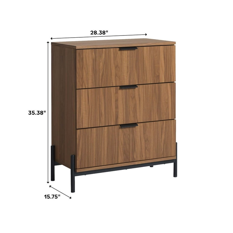 Walker Edison Mid-Century 3-Drawer Chest with Reeded Drawer