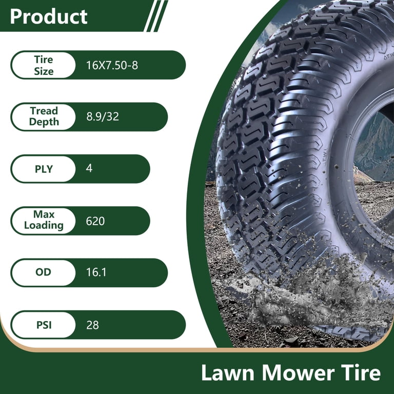 Hi-Run SU05 Lawn Mower & Garden Tractor Tire, 16X7.50-8, 4 Ply