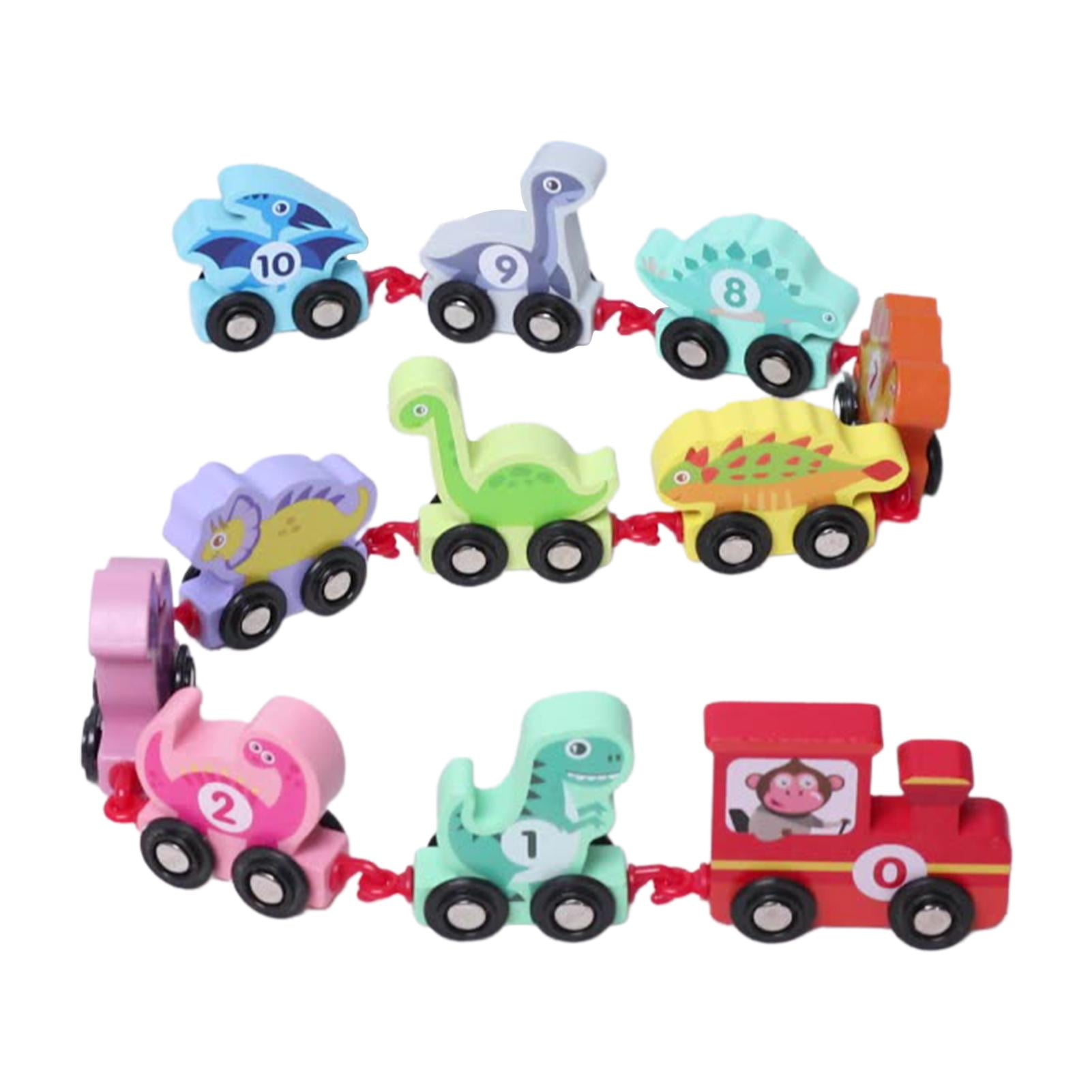MEGAWHEELS Train Set for 3 Year Old Boys11pcs Dinosaur Wooden Toy