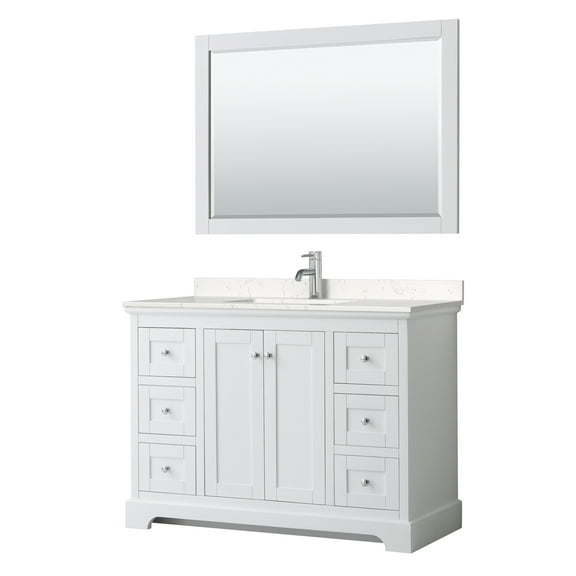 HomeStock Old World Charm 48 Inch Single Bathroom Vanity in White, Carrara Cultured Marble Countertop, Undermount Square Sink, 46 Inch Mirror