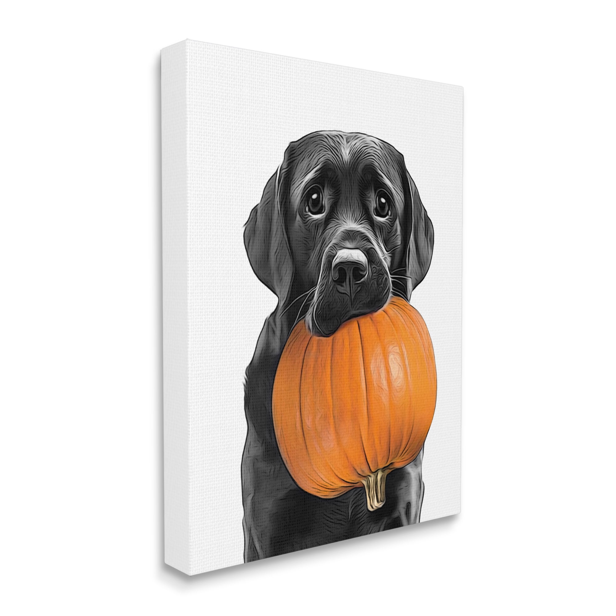 Stupell Industries Lab Dog with Pumpkin Holiday Painting Gallery Wrapped Canvas Art Print Wall Art, 16 x 20