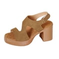 thumbnail image 3 of Domuza Platform Heels for Women Comfy Chunky Block Heeled Sandal Open Toe Ankle Strap Mid Heel Slingback Sandals Summer Pary Dress Shoes Brown 5.5（EU-36）, 3 of 4