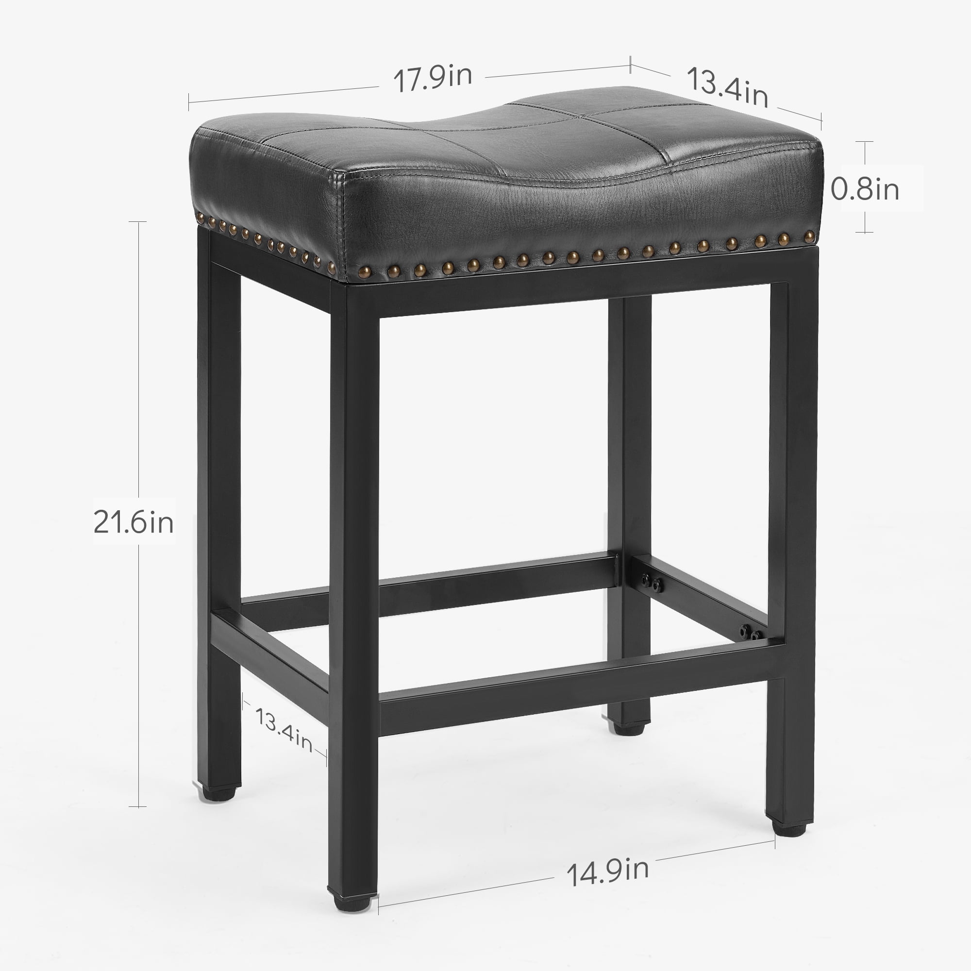 CONCETTA Set of 2 Bar Stools - 24in Counter Height, Metal Base & PU Leather Seats, Black