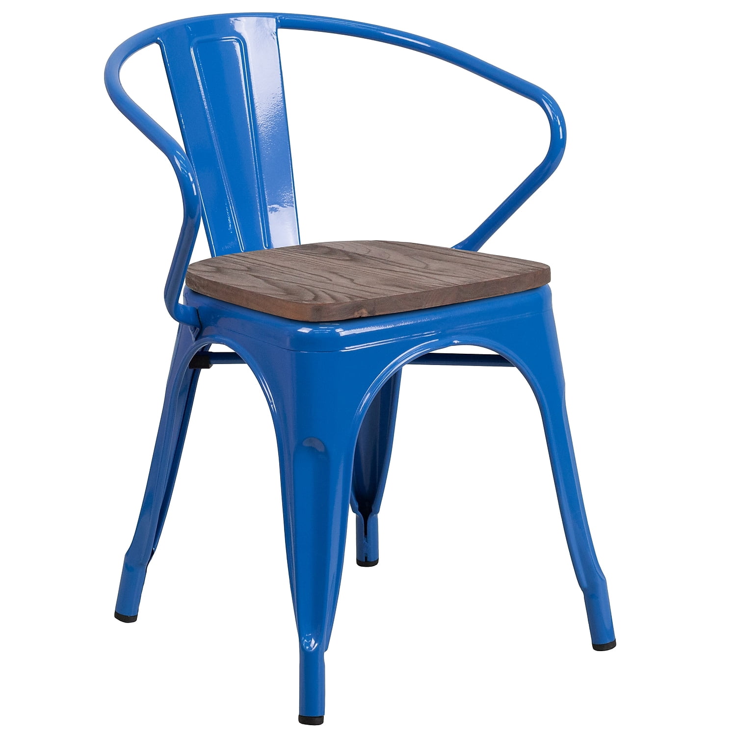 Flash Furniture 4 Pk. Blue Metal Chair with Wood Seat and Arms