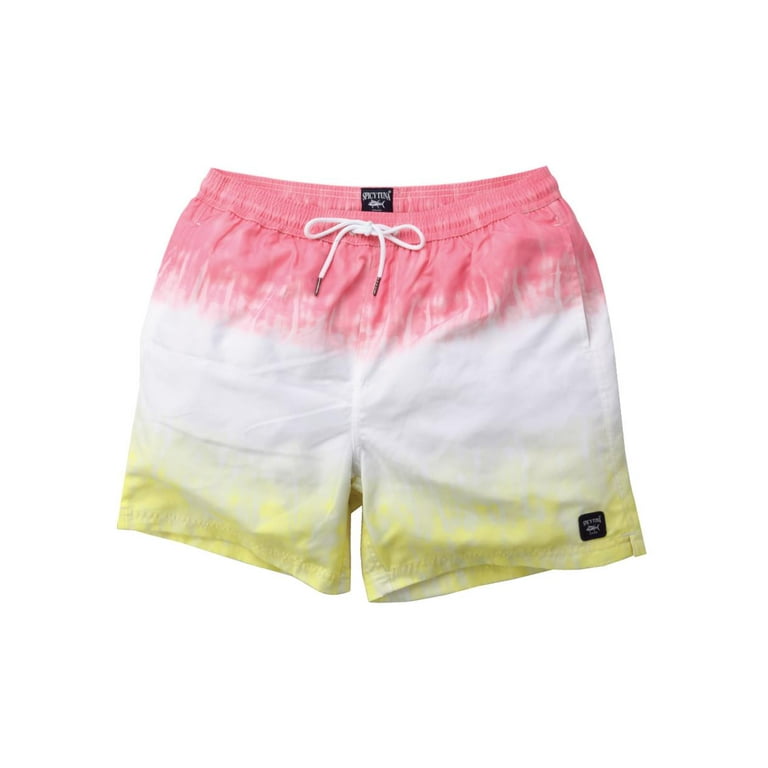 Mens Swimming Trunks Lounge Boxer Shorts Elastic Boxers Swimwear, Pink  Yellow, Size: Large, Spicy Tuna 