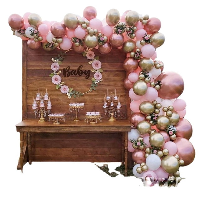 Kit de arco con forma de globo para bodas, cumpleaños, 148 unidades, oro rosa