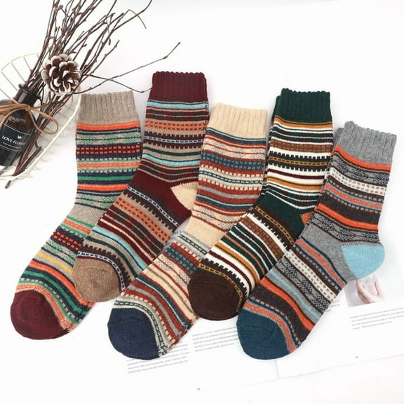 5 Pairs Retro Middle Socks Tube Crew Socks for Men，Christmas Holiday Winter Gifts，Style 1