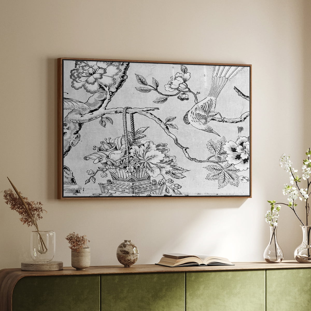 Vintage Abstract Print-XIX Framed in Walnut Wood Gallery Wrapped Canvas 25 in. x 37 in.