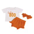 thumbnail image 3 of 3Pcs Set Infant Baby Girl Halloween Outfits Boo Print T-Shirt Tops Ruffle Shorts Headband Clothes Orange 2-3 Years, 3 of 7