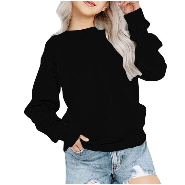 Sudadera Meitianfacai para niñas y bebés, sudadera básica lisa, sudadera tipo túnica, suéteres de cuello redondo y manga larga, tops tipo pulóver, ropa de otoño e invierno, sudadera negra para niñas