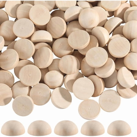 1 Box 100Pcs Half Round Wooden Beads 25MM Unfinished Wood Half Circle Bulk Loose Large Smooth Natural Printable Unfinished Beads for Jewelry Making Findings DIY Crafts Art Project Home Decor