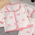 thumbnail image 3 of Gubotare Toddler Baby Girl Summer Pajamas Set Striped Short Sleeve Tops and Shorts 2 Piece Sleepwear Nightgown Pjs Outfit 18 24 Months (Pink,18-24 Months), 3 of 3