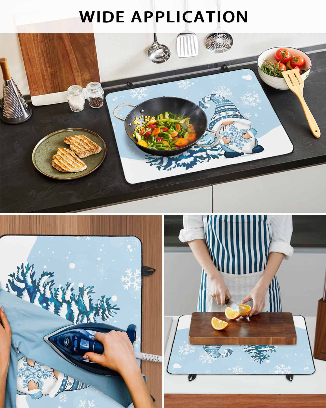 Large Induction Cooktop Protector Mat Light Blue Christmas Stove Top Covers for Electric Stove, Xmas Gnomes Snowflakes Trees Decorative Stove Burner Cover Mats, Glass Top Stove Cover