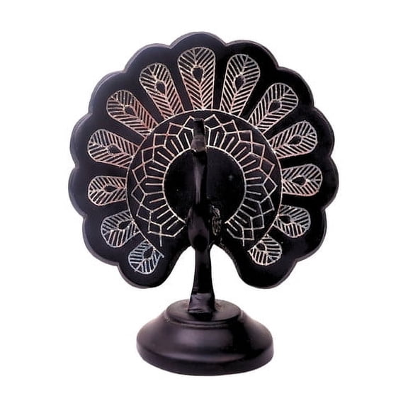 Bidri Art Peacock Figurine – Real Silver Inlay on Gunmetal – Sophisticated Home Decor