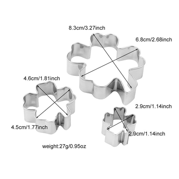 WEGFTDUOP 3 PCS St. Patrick's Day Trefoil Wafer Cutters Set Stainless Steel Four Leaf Trefoil Cookies Molds In 3 Sizes Ideal For St. Patrick's Day Party Baking Fondant