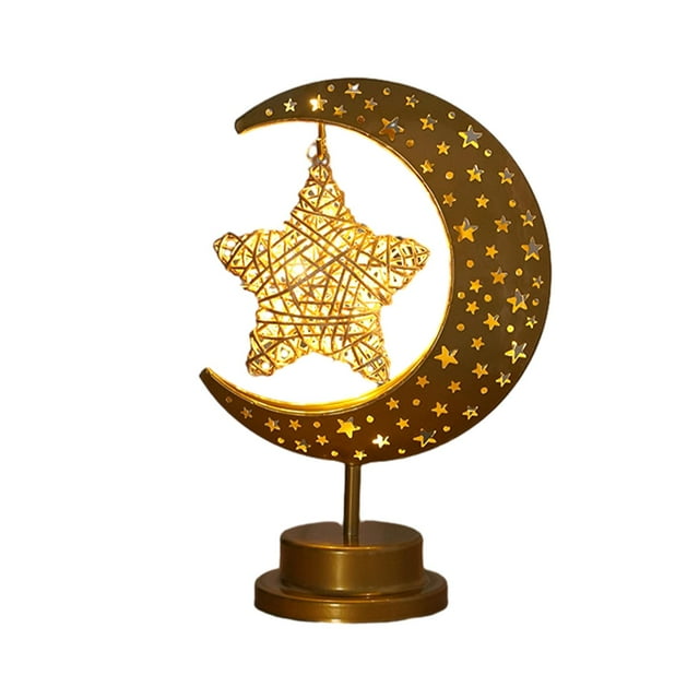 Lámpara de mesa creativa y elegante con luz LED de luna y estrella de Ramadán para cafetería, dormitorio y oficina. No ahuecado