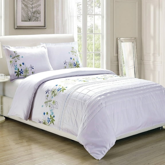 Superior Spring Blooms Duvet Cover Set, Full/ Queen, White