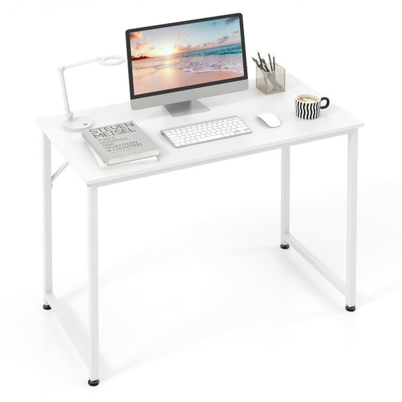 Giantex 40” Home Office Computer Desk, Modern Simple Writing Study Desk, Metal Frame Gaming Desk, Laptop PC Workstation, White