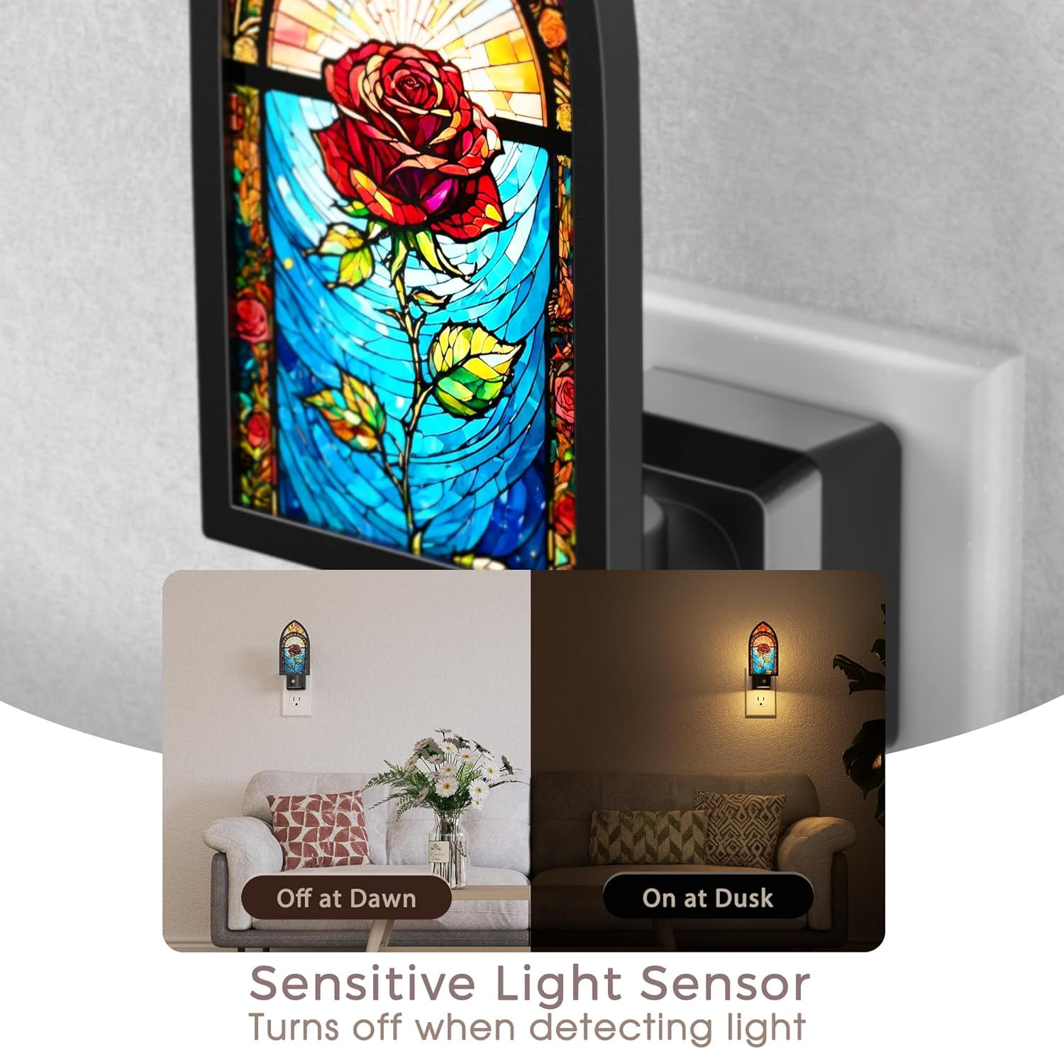 RGHJAR-Night Lights Plug into Wall, Gothic Night Light Vintage Style, Adjustbale Brightness, LED Warm White 3000K Nightlight with Auto On Off Light Sensor, Bathroom, Bedroom, Hallway