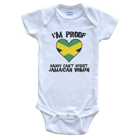 I'm Proof Daddy Can't Resist Jamaican Women Funny Jamaica Flag Heart Baby Bodysuit, 0-3 months white