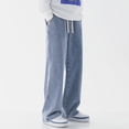 thumbnail image 5 of Baggy Jeans Men Fashion Elastic Waist Drawstring Wide Leg Jeans Outdoor Lightweight Comfy Casual Jeans Streetwear Light Blue 3XL, 5 of 6