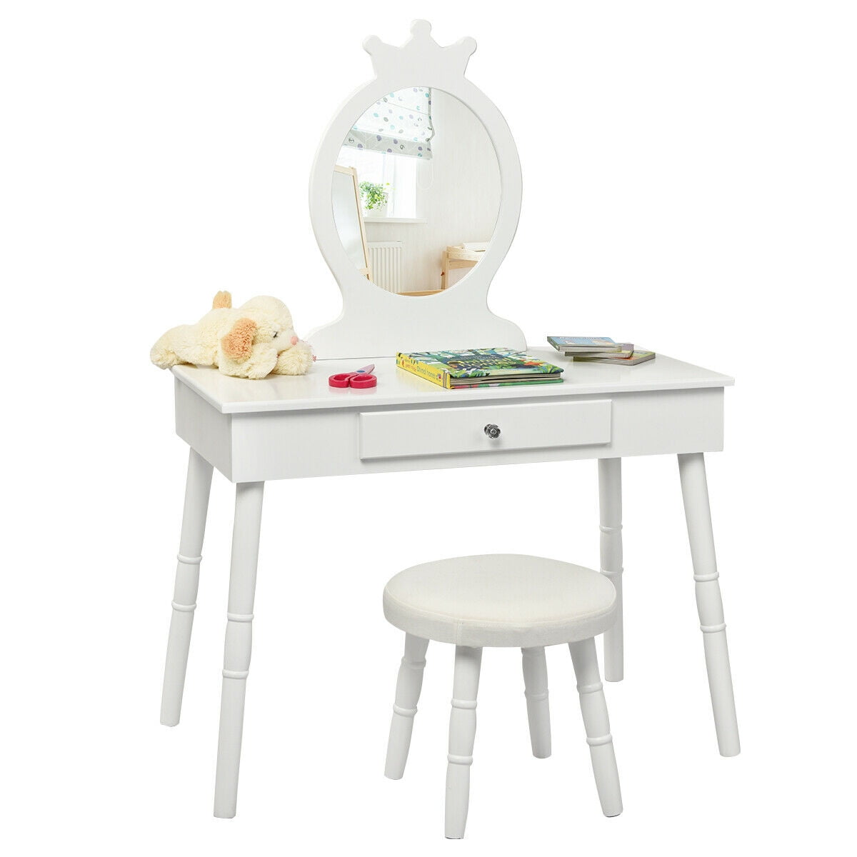 Details about   Girls Dressing Table Vanity Mirror Play Set Toy Make Up Desk W/Stool HOT SALE 