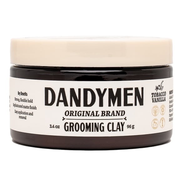 Dandymen Collection Strong Hold Matte Grooming Clay 3.4 oz Tobacco Vanilla For All-Day Styling