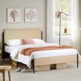 thumbnail image 1 of Ourlova Full Size Rattan Bed Frame with Natural Rattan Headboard - Bed Frame Bohemian Style Platform Under Bed Storage, No Box Spring Needed, Easy Assembly, White Oak, 1 of 5