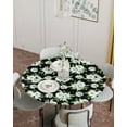 thumbnail image 2 of Fitted Round Tablecloths Table Covers 36-44in,Blossom Watercolor Daisy Flower Waterproof Elastic Edged Table Cloth for Kitchen Dining Holiday Party Tables Decor,Leaves and Floral on Black, 2 of 6