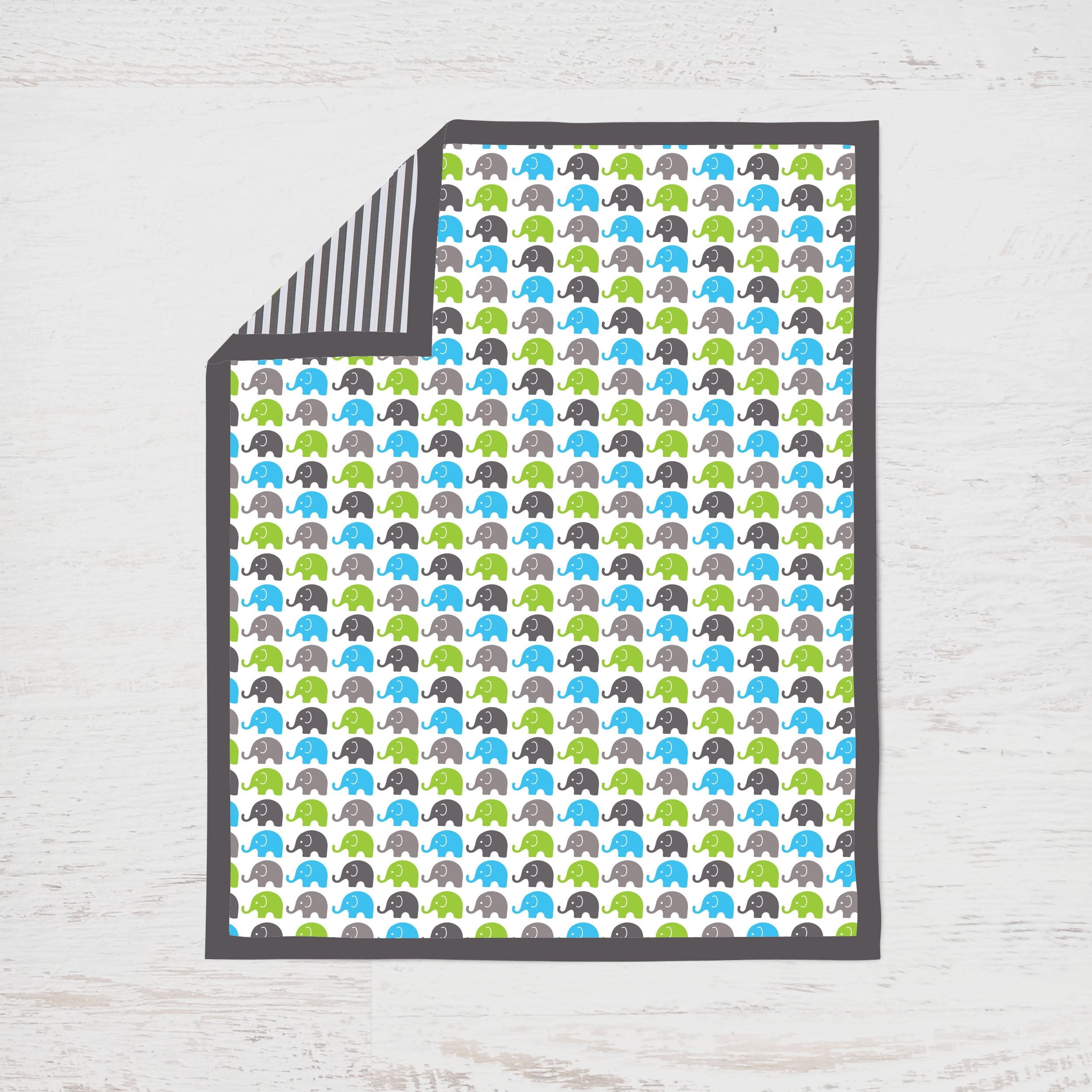 Bacati - Elephants 4-Piece Crib Bedding Set with Diaper Stacker - Aqua/Lime/Grey Unisex