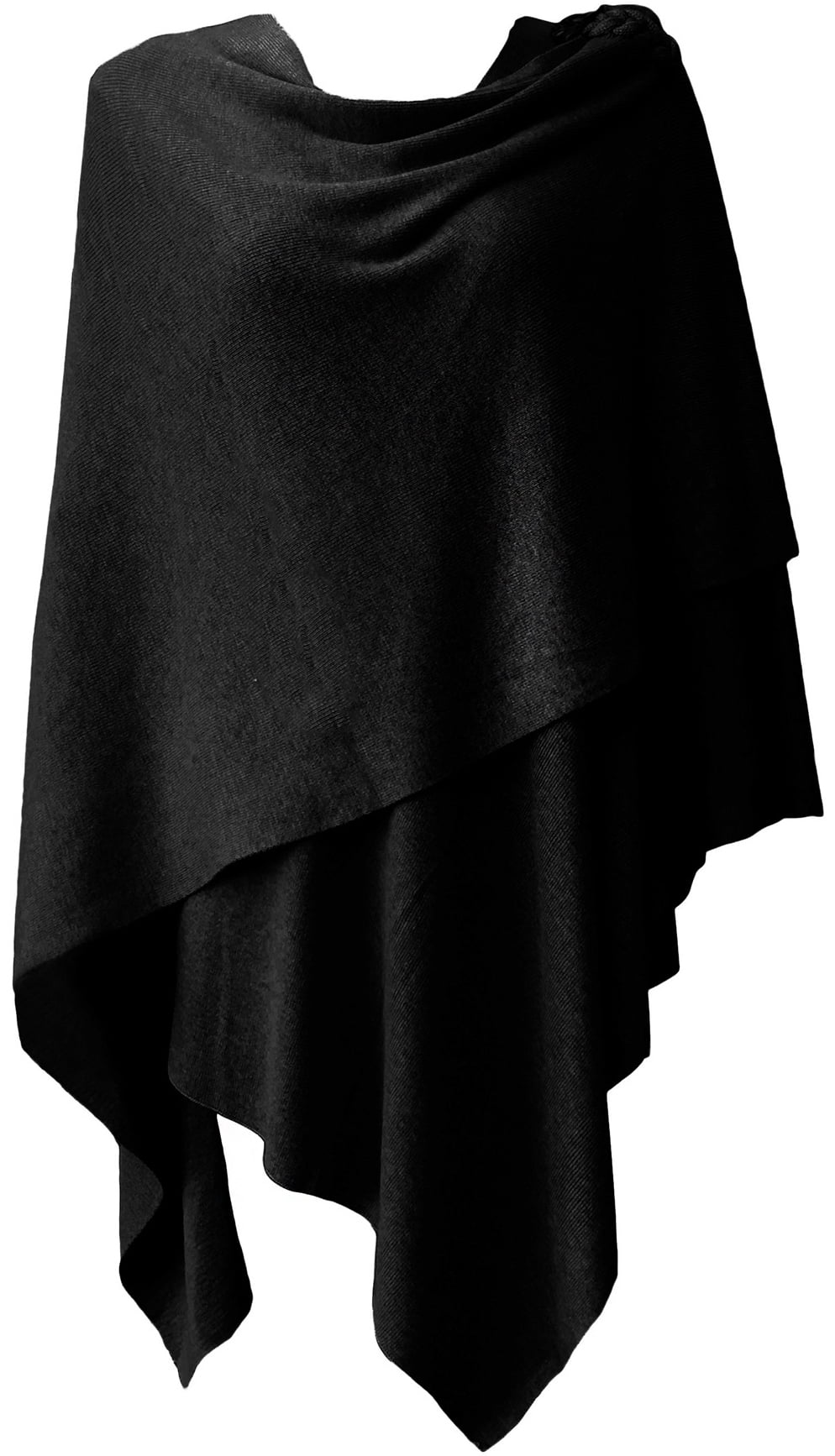 Black Round Neck Poncho Sweater with Pockets