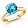 thumbnail image 2 of Gem Stone King 10K Yellow Gold Swiss Blue Topaz Solitaire Engagement Ring for Women (2.30 Cttw, Cushion 8MM, Gemstone November Birthstone, Available in Size 5, 6, 7, 8, 9), 2 of 4