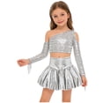 thumbnail image 6 of iiniim Girl's 2 Piece Dance Outfits Jazz Hip Hop Performance Dance Top and Metallic Bubble Skirts Set Silver 16, 6 of 7
