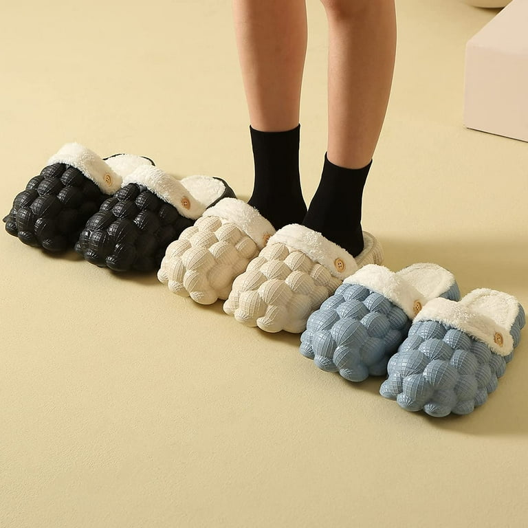PIKADINGNIS Fuzzy Slippers Bubble Slides for Women Fluffy Slippers