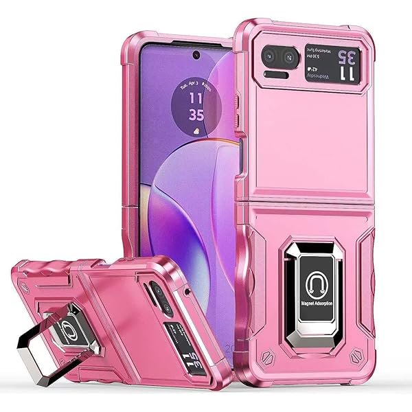 wonima11 Motorola Moto Razr 2023/40 Case - Military Grade TPU+PC, Built-in Kickstand, Dual-Layer Design, Heavy Duty Drop Protection (Pink)