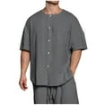 thumbnail image 1 of Birdeem Chemises pour Hommes Mode Décontractée Couleur Unie Bouton Manches Courtes Col Rond Blouses, 1 of 10
