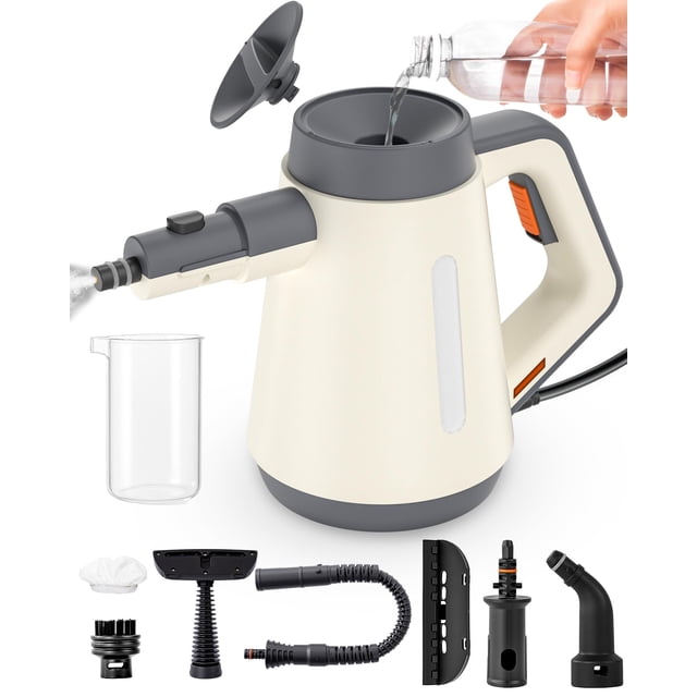 Handheld Steam Cleaner for cleaning, 1500W, 15s Fast-Heat, Lockable Steam Trigger & Accessories, No Cooling Add Water Anytime, Multi-Steam Cleaner fo