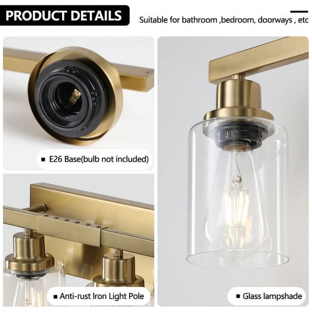 Hi-LIGHTS,Modern 8-Lights Vanity Bathroom Mirror Light with Clear Glass Shades(Bulbs Not Included),Contemporary Wall Sconce for Bathroom,Dressing Room,Bedroom,Living Room(Golden)