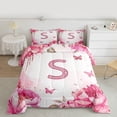 thumbnail image 2 of Homewish Girls Personalized Gifts Full Size Comforter Sets,Pink Letter S Bedding Comforter Set,Cute Butterflies Floral Bedding Sets For Princess,Lightweight Room Decoration Reversible,3 Pieces, 2 of 8