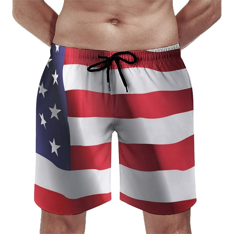 Men s Red Blue White American Flag Swim Trunks Quick Dry Bathing Suit Casual Swimsuit Cool Swim Shorts S 3XL