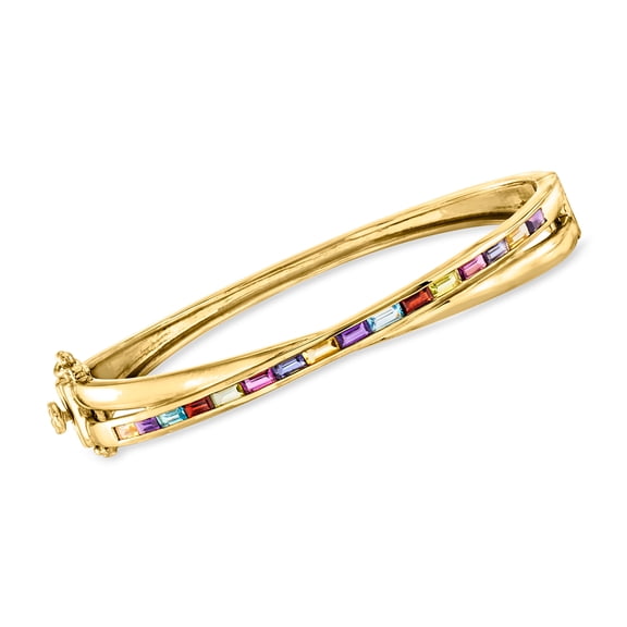 Ross-Simons 1.60 ct. t.w. Multi-Gemstone Crisscross Bangle Bracelet in 18kt Gold Over Sterling, Women's, Adult