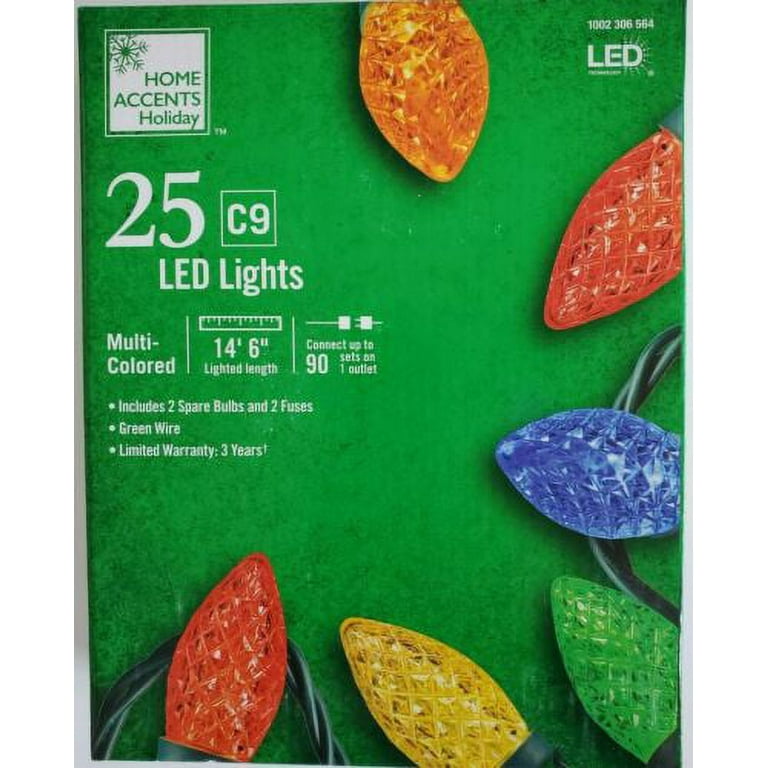 Home Accents 25 Multi Color C9 LED Lights Faceted New 