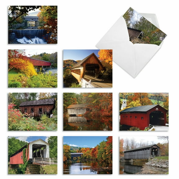 10 Bulk All Occasion Blank Cards with Envelopes (4 x 5.12 Inch) - COVERED BRIDGES