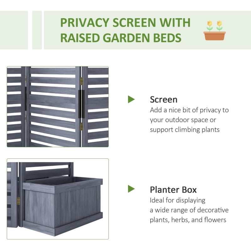 Alvantor Privacy Screen with 4 Planter Boxes, 3-Panel Freestanding Raised Room Divider 62.5"x19"x66" Wood