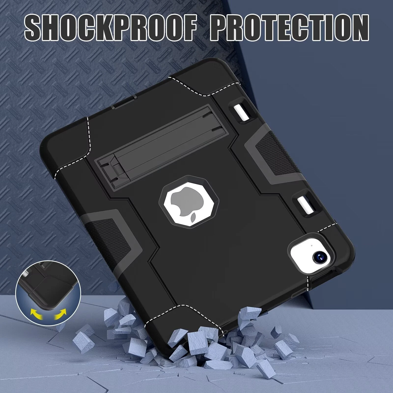 SOATUTO Case for iPad Air 11 Inch M4/M3/M2 (2026/2025/2024), iPad Air 5th/4th Generation 10.9 Inch (2022/2020), Heavy Duty Shockproof Rugged Protective Case with Pencil Holder, Black