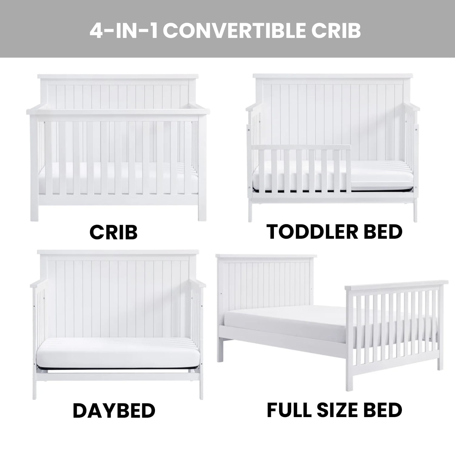Soho Baby Everlee 4-in-1 Convertible Crib, Whitewash