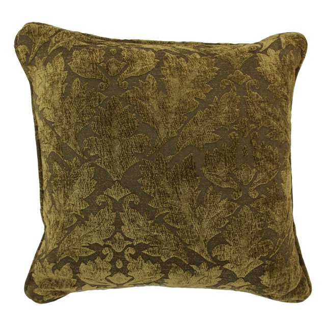 18-inch Double-corded Square Patterned Jacquard Chenille Throw PIllow with Insert - Floral Beige Damask