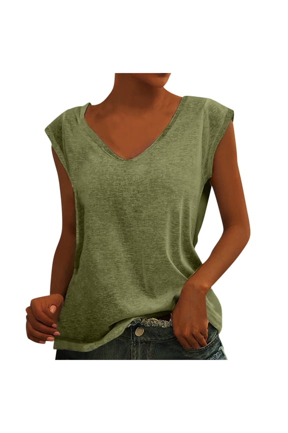 Tank Top for Women Summer Tops 2025 Casual Sleeveless Tee Shirts V Neck Loose Fit T-Shirts Blouses Army Green L